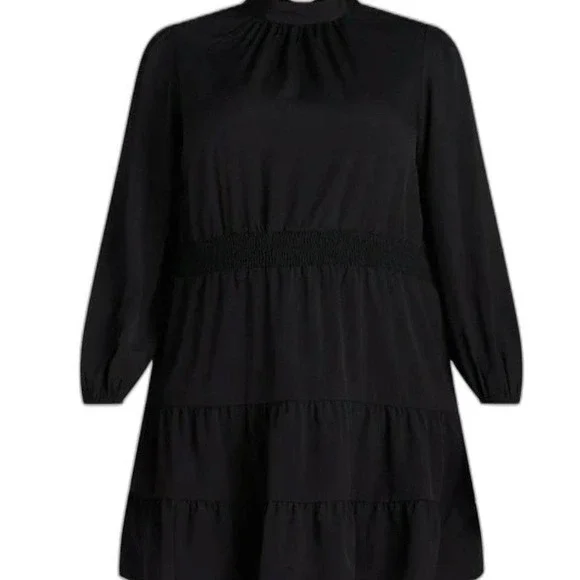 NINE EIGHT NEW YORK Sz 3X Black Mock Neck, Peasant, Tiered Women's Dress - Picture 2 of 8